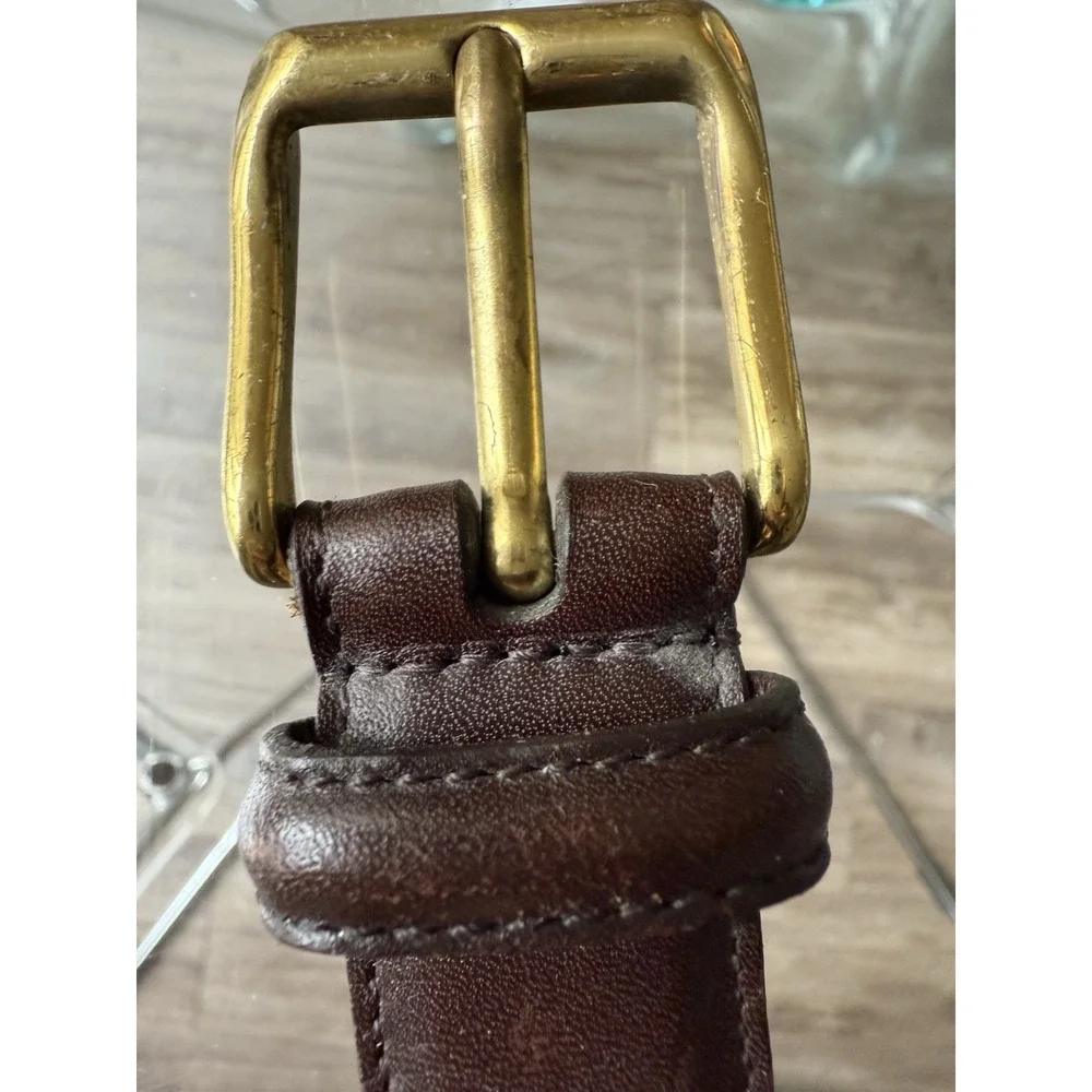 Coach Men's Brown Leather Belt Solid Brass Buckle 33